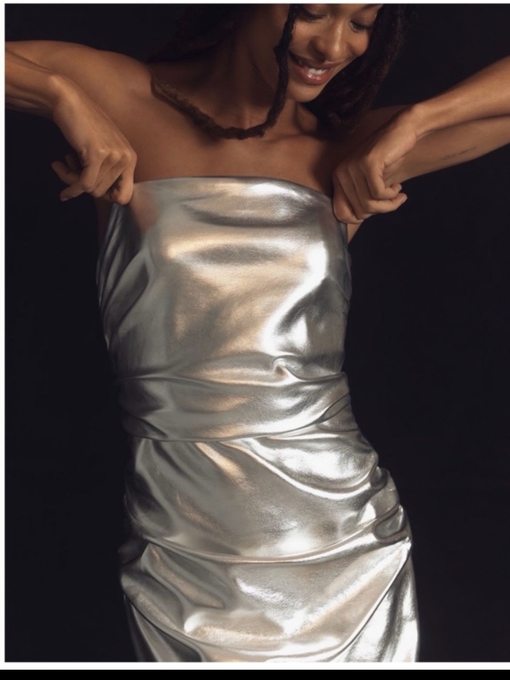 NWT Anthro The Soleil Magic Fabric Strapless Ruched Party Liquid-shine Dress: S - Picture 6 of 11